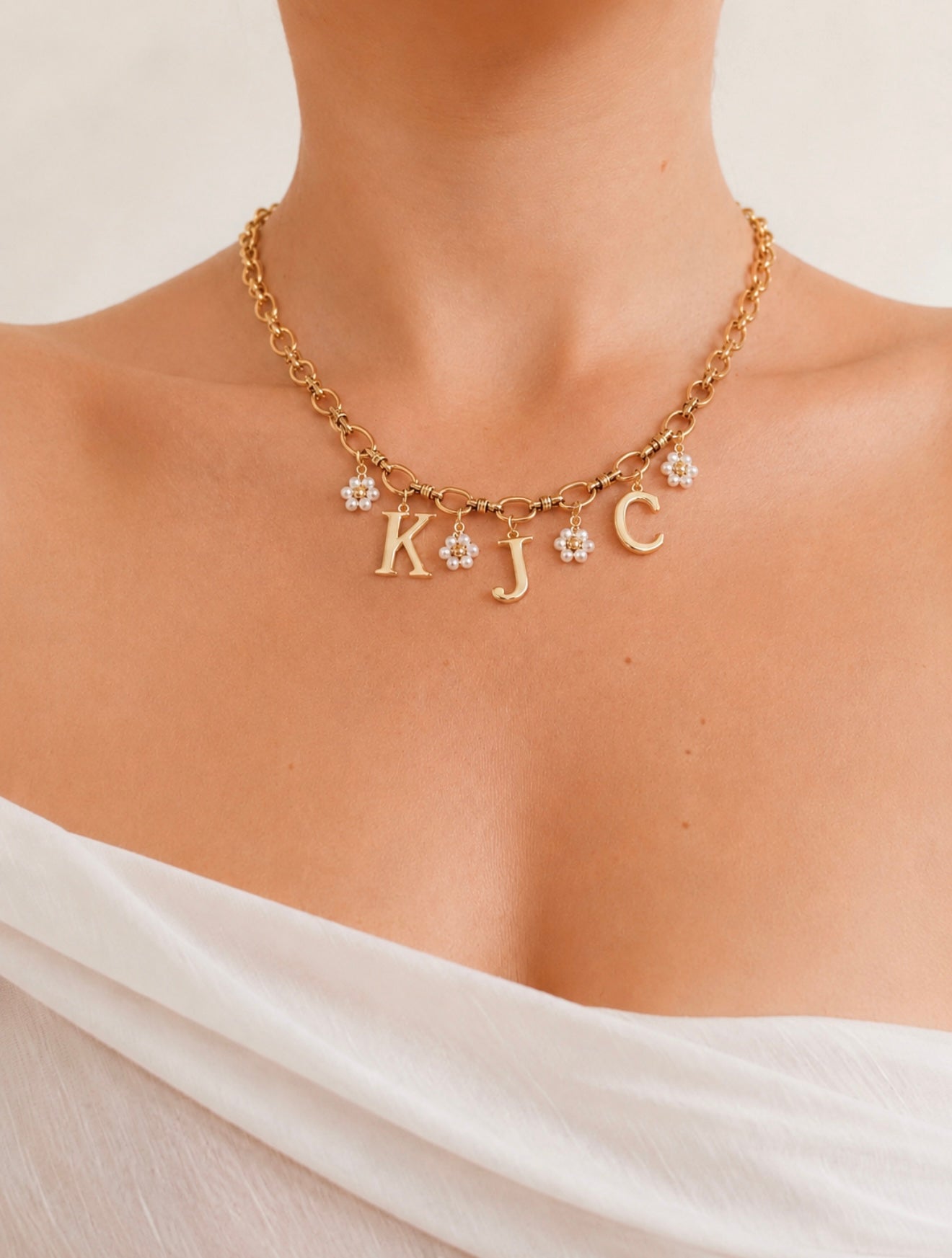 Pearl Daisy Initial Necklace